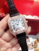 New Copy Cartier Santos de Diamond Watch Rose Gold Brown Leather Strap (4)_th.jpg